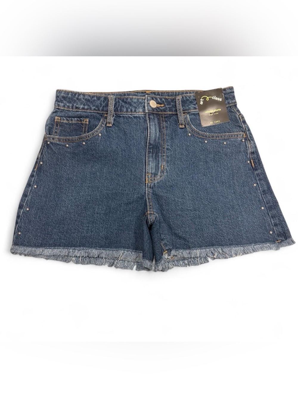 art class Dark Blue Denim Jean Shorts with Frayed Hem
